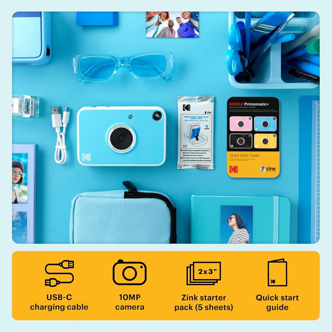 Kodak Printomatic+ Sofortbild Digitalkamera 10MP mit RGB LED, druckt Vollfarb-Fotos auf Zink 2x3” Pa