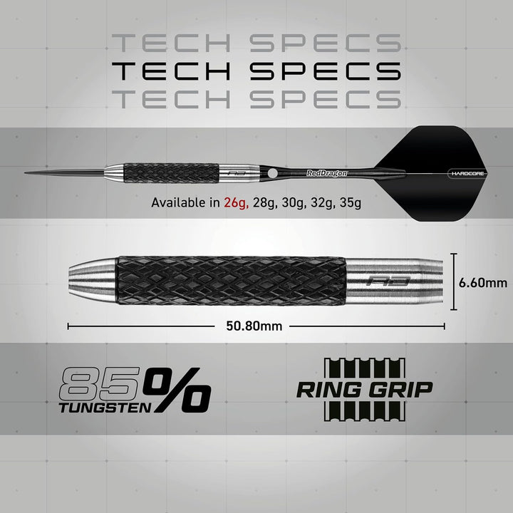 RED DRAGON Rat 26g, 28g, 25g, 30g, 32g oder 35g Tungsten Darts mit Flights und Schäfte 26.0 Gramm, 2