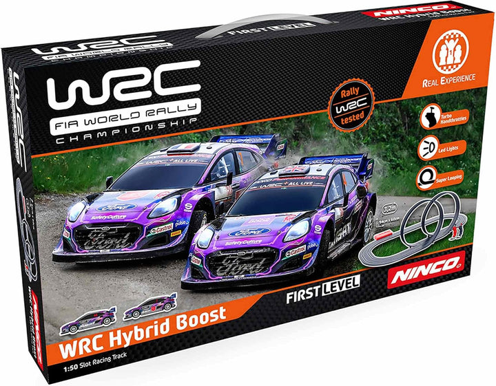 Ninco - WRC Hybrid Boost - Slot-Schaltung auf Massstab 1/50 und 320 cm Strecke inkl. Zwei Ford Puma