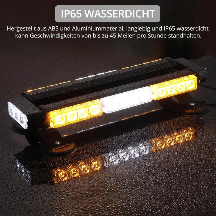 Justech 30 LEDs Rundumleuchte 7 Modi Blitzleuchte Schraube Starker Magnet Amber Gelb + Weiss Decke L