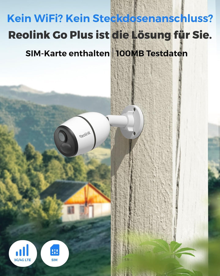 Reolink Go Plus 3G/4G LTE Überwachungskamera Aussen Akku, 2K 4MP HD mit SIM-Kartenslot, Personen-/Au
