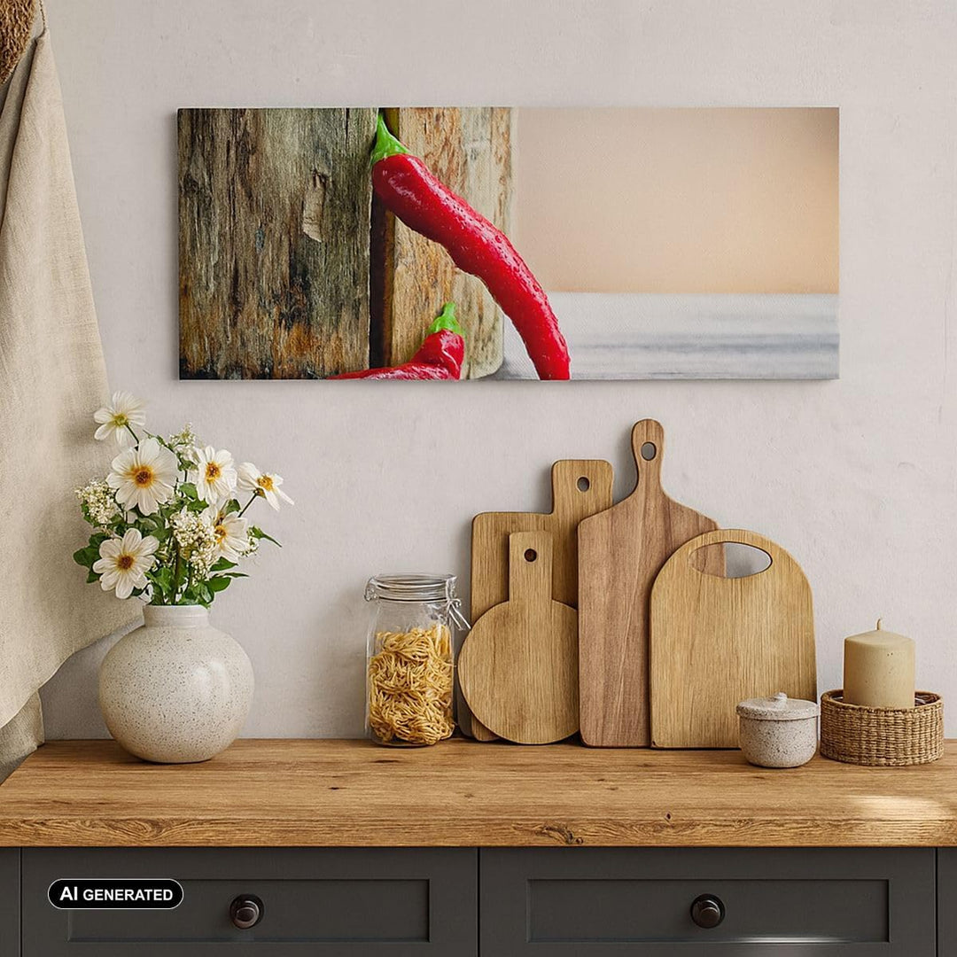 Wandbilder Dekoration Wohnzimmer Chili Gewürz Gemüse Panorama Bilder auf Leinwand 120x50cm Leinwandb