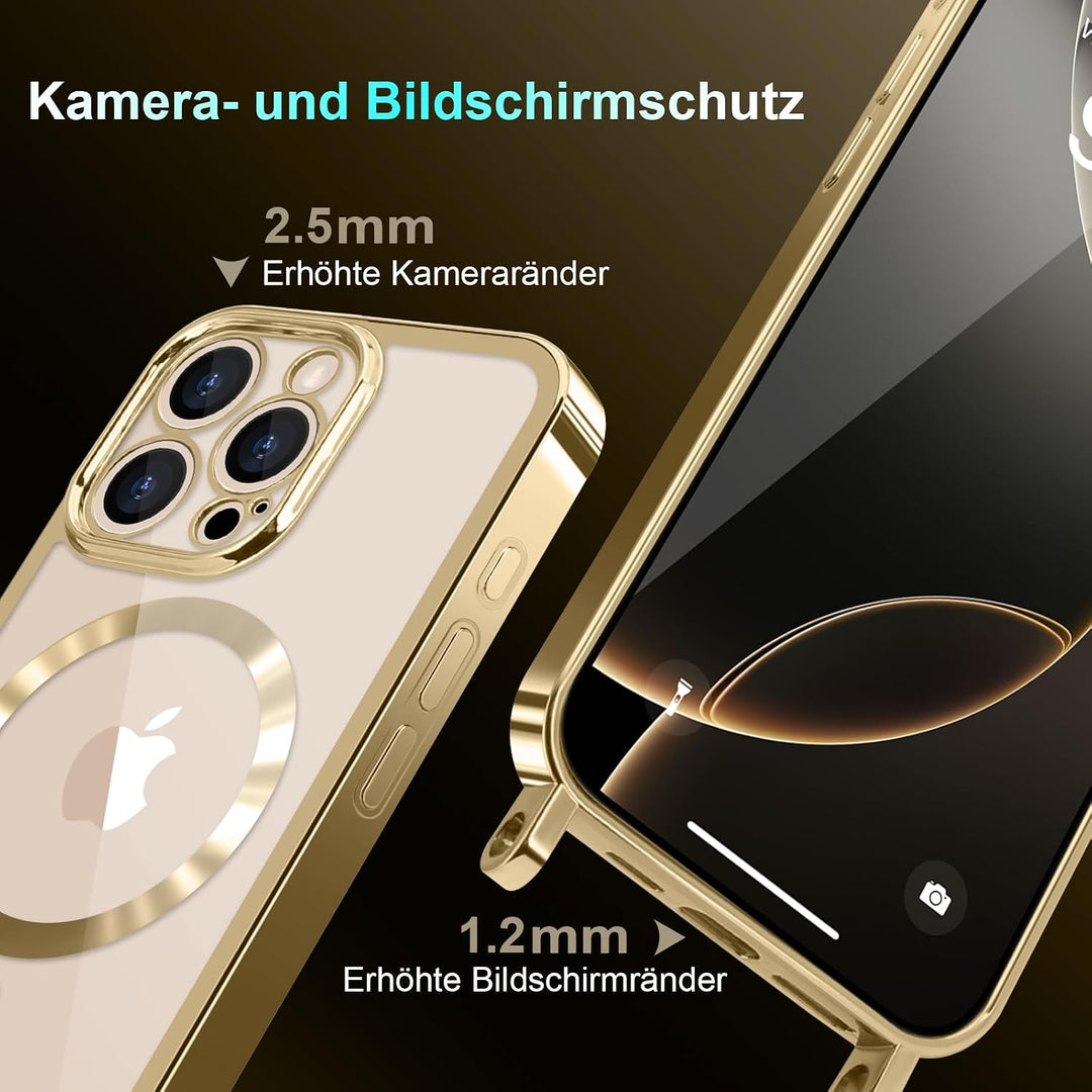 Handyband für iPhone 16 Pro Hülle mit Band + 2 Stück Glas Schutzfolie Transparent Silikon Handyhülle