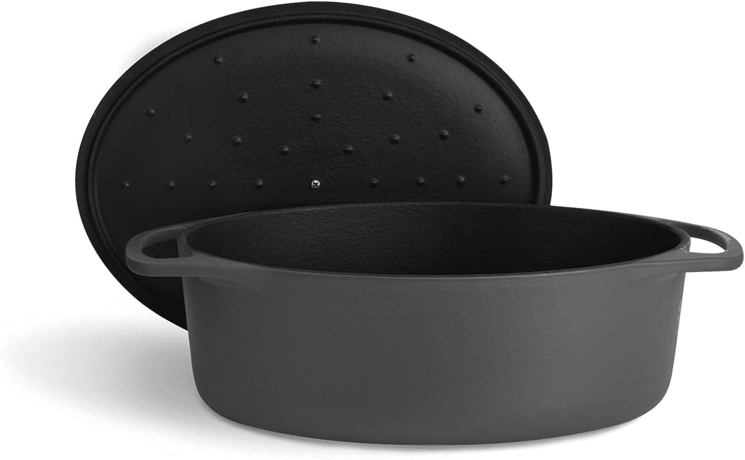 SPRINGLANE Cocotte mit Deckel, Grau, oval, 33 cm, 6,5 L, Gusseisen Bräter, Schmortopf Induktion… Brä