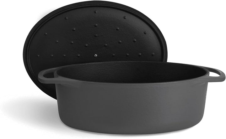 SPRINGLANE Cocotte mit Deckel, Grau, oval, 33 cm, 6,5 L, Gusseisen Bräter, Schmortopf Induktion… Brä