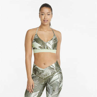 PUMA Damen Underwear Low-Impact Risk Taker Damen Sport-Trainings-BH L Dark Green Moss Trop Print