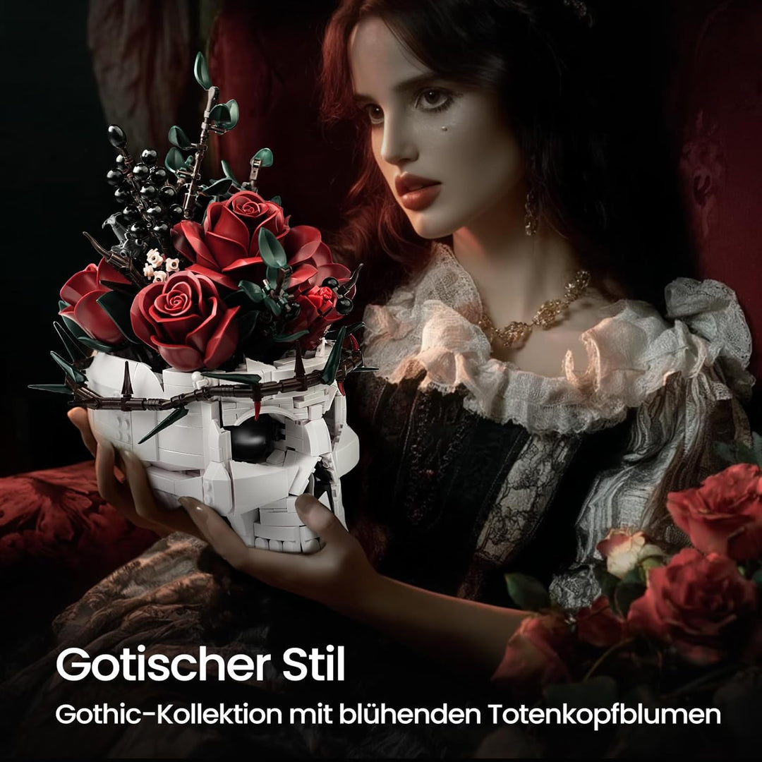 Millionspring-Bausatz für rote Rosensträusse mit Totenkopfvase, rote künstliche Rosen, Geschenke für