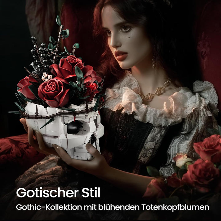 Millionspring-Bausatz für rote Rosensträusse mit Totenkopfvase, rote künstliche Rosen, Geschenke für