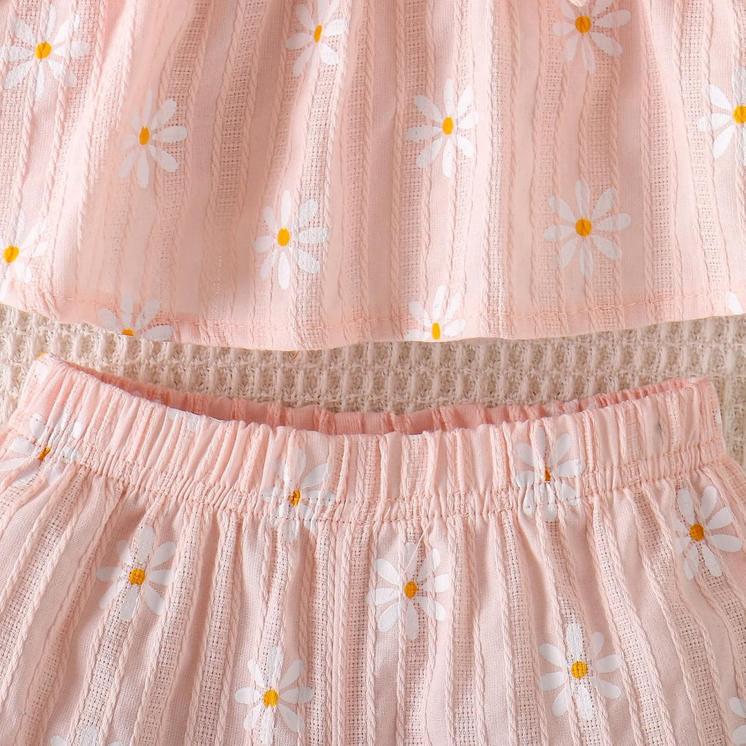Sommerkleidung für Babys Mädchen Niedliches Rüschen-Gänseblümchen-Top Shorts und Hose Set für Kleink