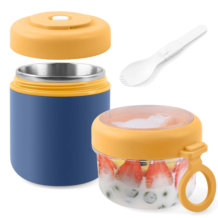 Edelstahl Müslibecher to Go, 2-in-1 Joghurtbecher to Go Mit Löffel, 530ml+330ml Tragbarer Auslaufsic