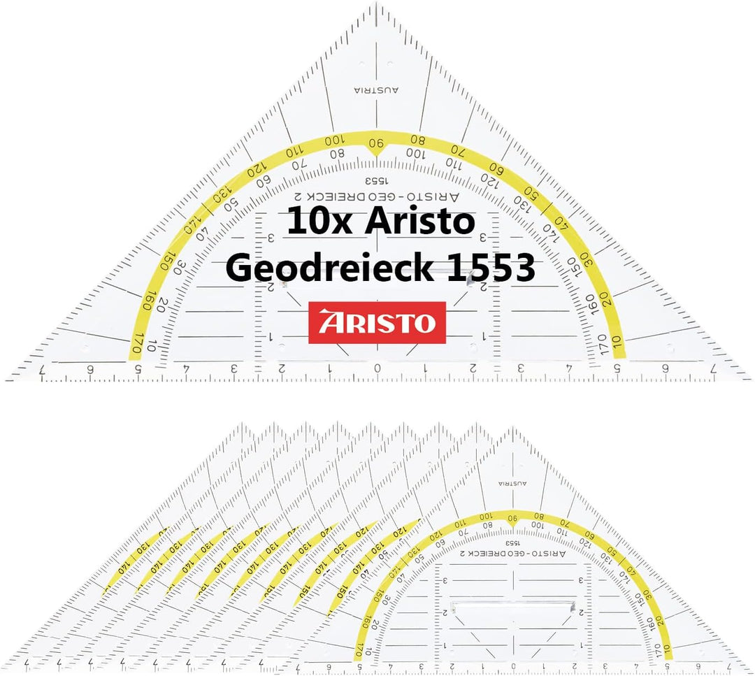 Aristo AR1553 Geodreieck mit festem Griff (Hypotenuse 16 cm, Tuschenoppen, Facette an der Hypotenuse
