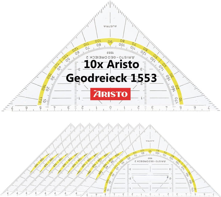 Aristo AR1553 Geodreieck mit festem Griff (Hypotenuse 16 cm, Tuschenoppen, Facette an der Hypotenuse