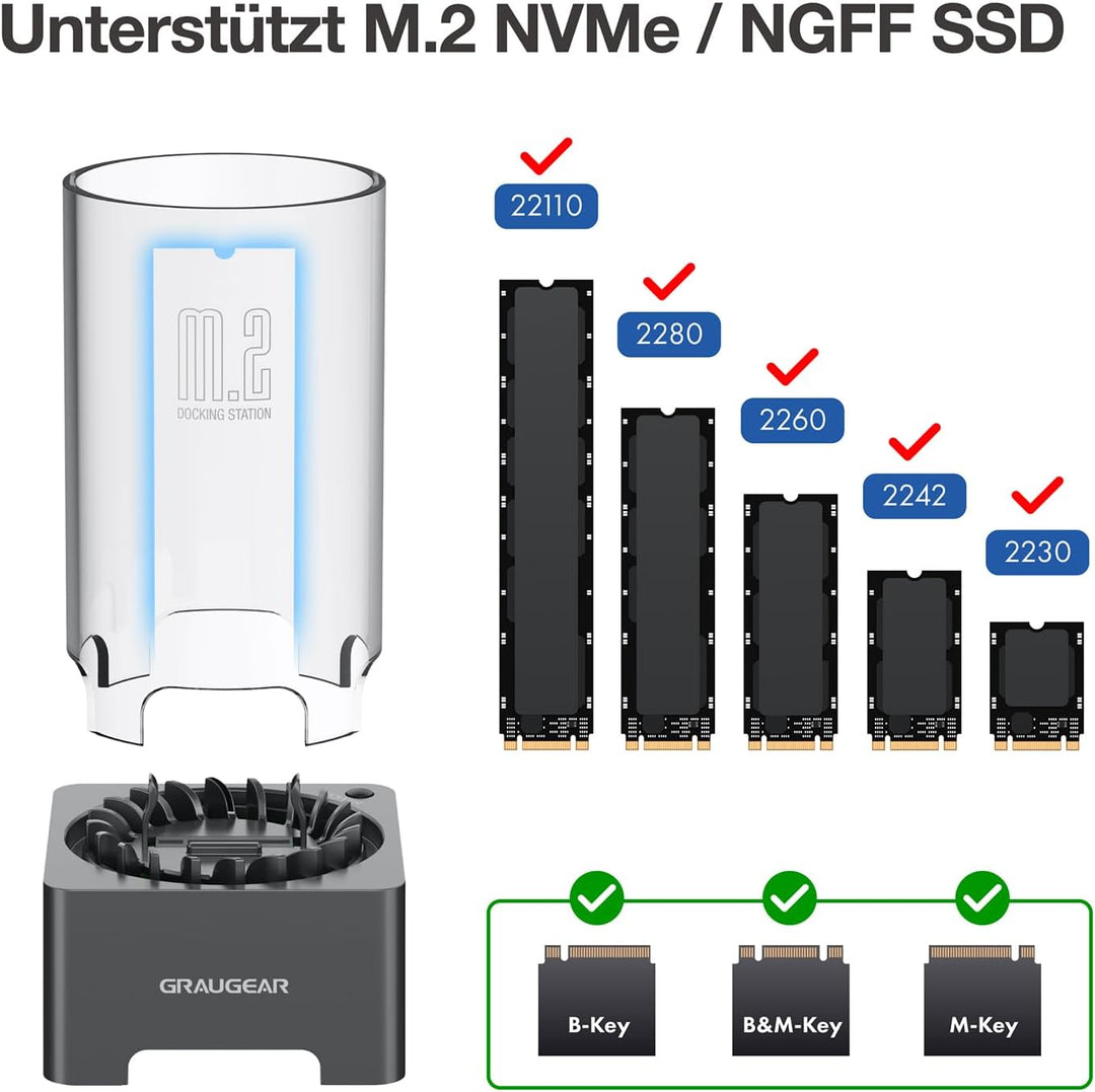 GRAUGEAR | M.2 NVMe SSD und NGFF SSD Docking-Station | RTL9210B für alle M.2 SSD | USB3.2 Gen2 10Gbi