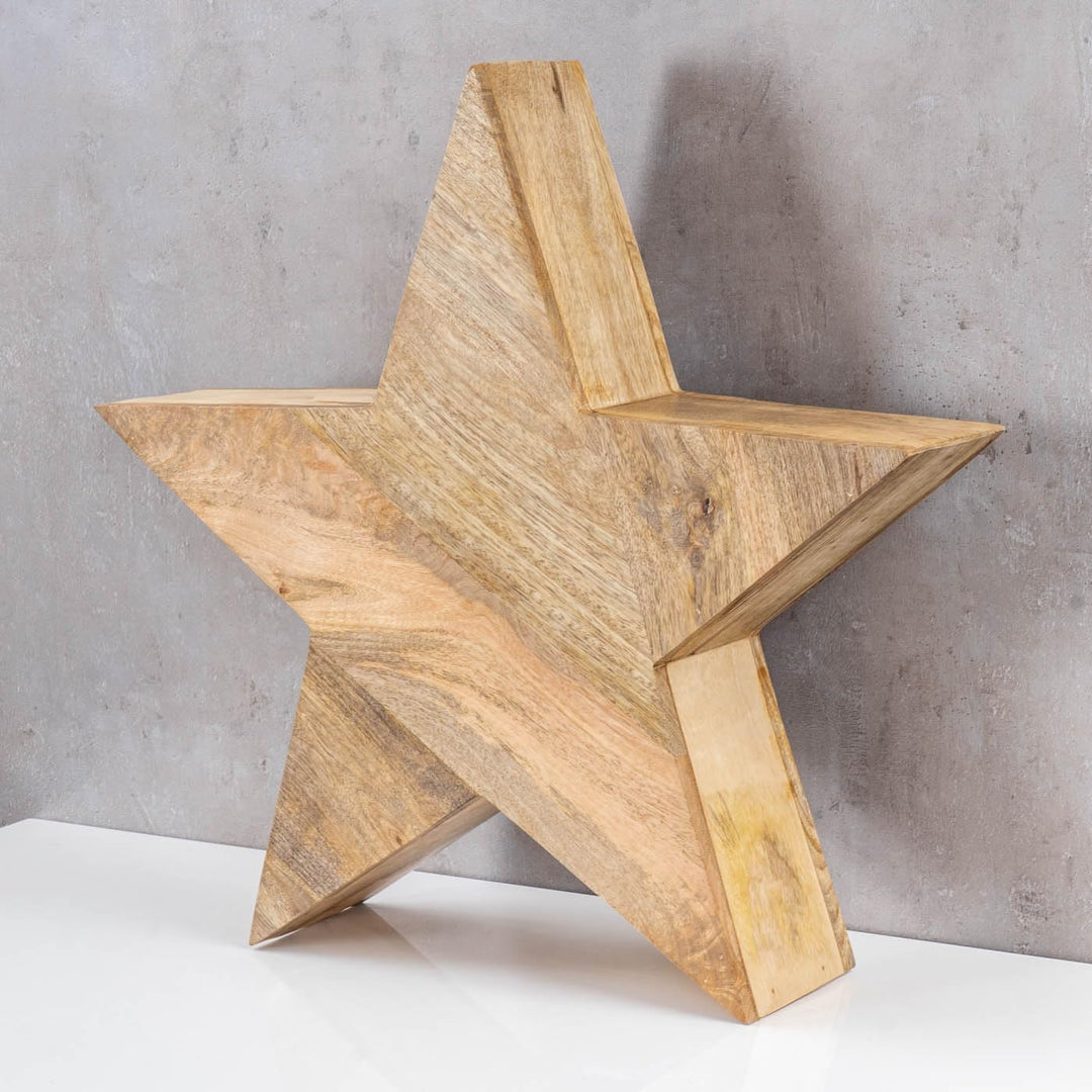 levandeo XL Stern Holzstern Mango 48cm Mangoholz Braun Natur Dekoration Tischdeko Holzdeko Unikat 48