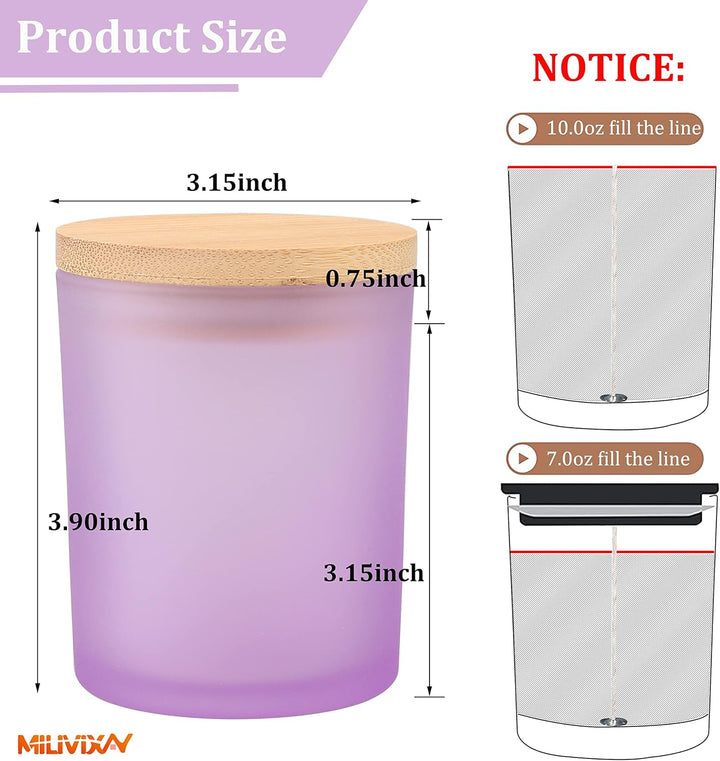MILIVIXAY 12 Stück 284 ml matte lila Glaskerzengläser mit Deckel und Kerzenherstellungs-Kits – leere