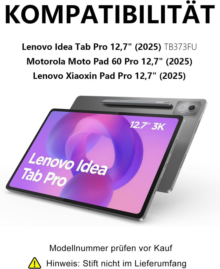 Hülle mit Tastatur &amp; 7-Farben Beleuchteter für Lenovo Idea Tab Pro Tablet 12,7" (2025 TB373FU) &amp; Mot