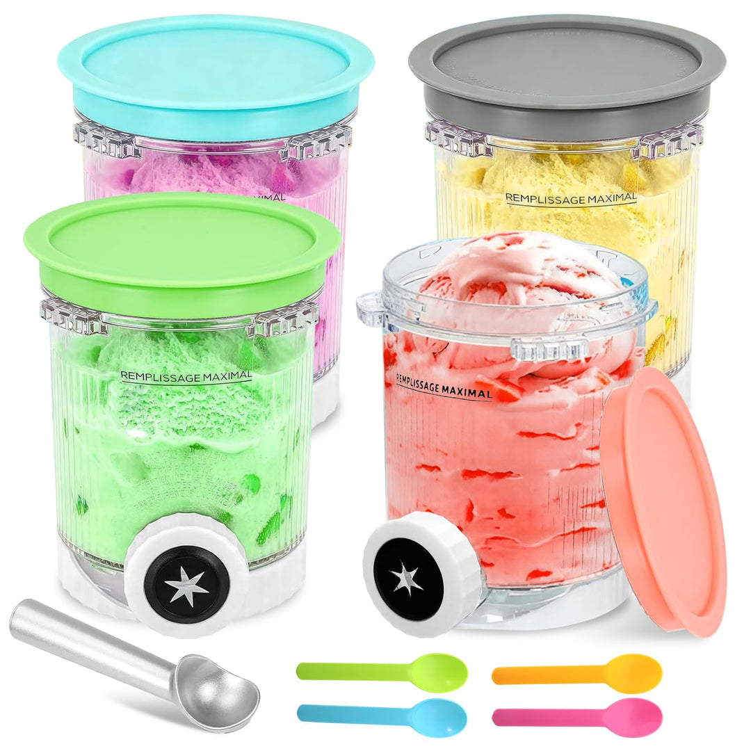 4 Stück Ninja Creami Behälter 480ml, BPA-frei & Spülmaschinenfest, Kompatibel mit Ninja NC300/NC301/