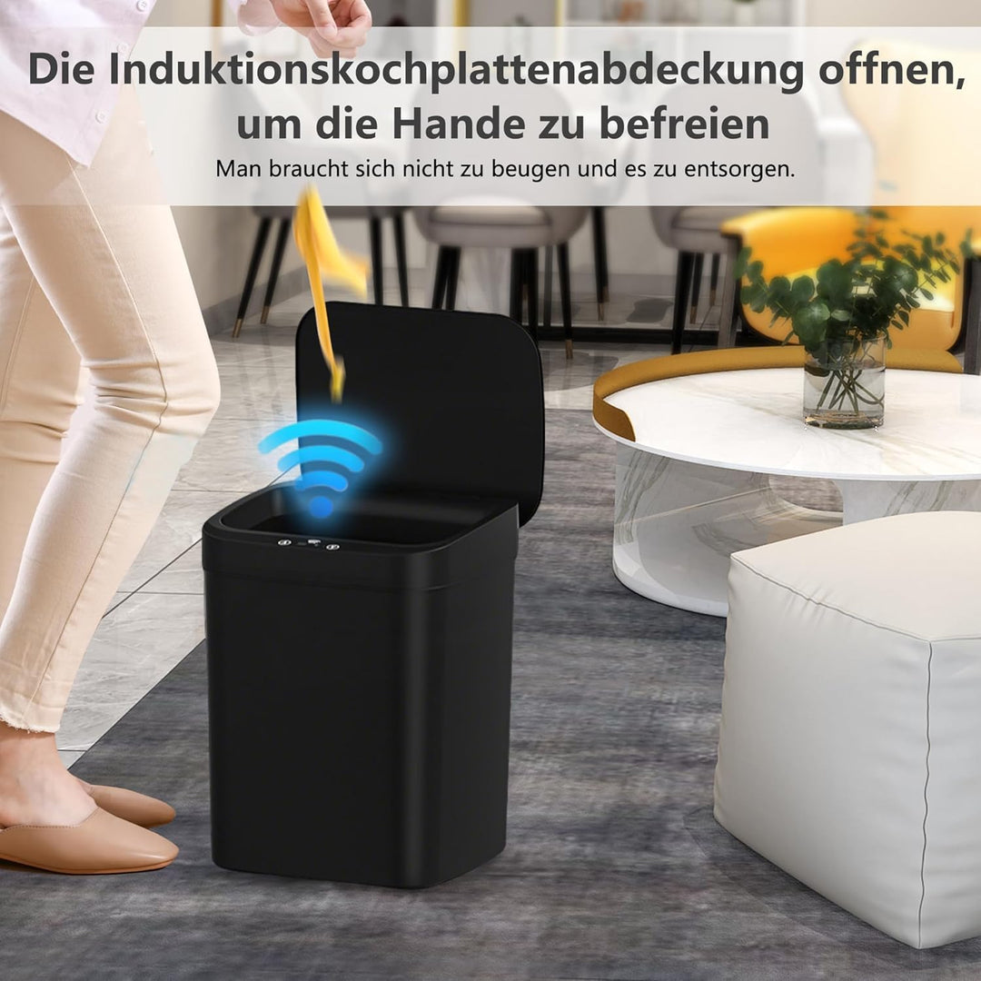 Automatischer Sensor Mülleimer 14L Schwarz - Elektrischer Abfalleimer mit Infrarotöffnung in 0,3 Sek
