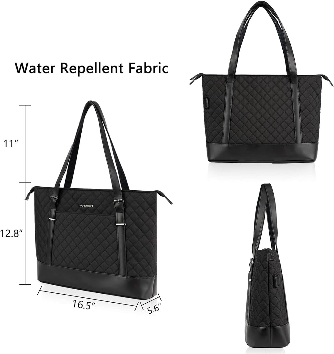 KROSER Laptop Damen Handtasche Schwarz Elegant Laptop Tasche 15,6 Zoll Grosse Leichte Tote Bag mit U
