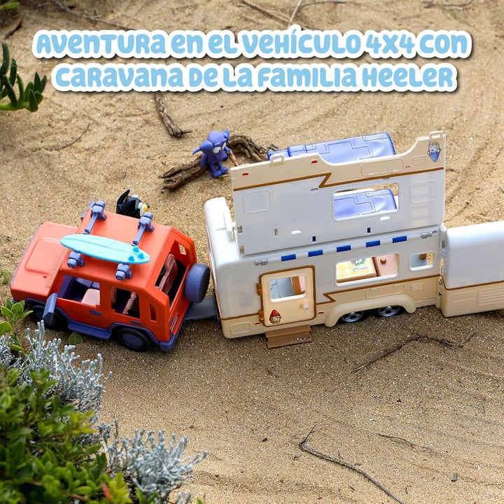 Bluey - Set Family Cruiser + Campervan, Playset für Familienautos, mit 3 Figuren, 10 Accessoires und