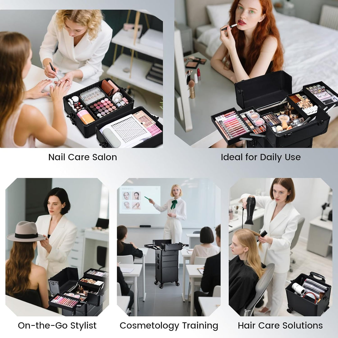 Kosmetikkoffer Alu Beauty Case 5 in 1 Kosmetik Trolley Rollkoffer Make up Koffer Gross Schminkkoffer