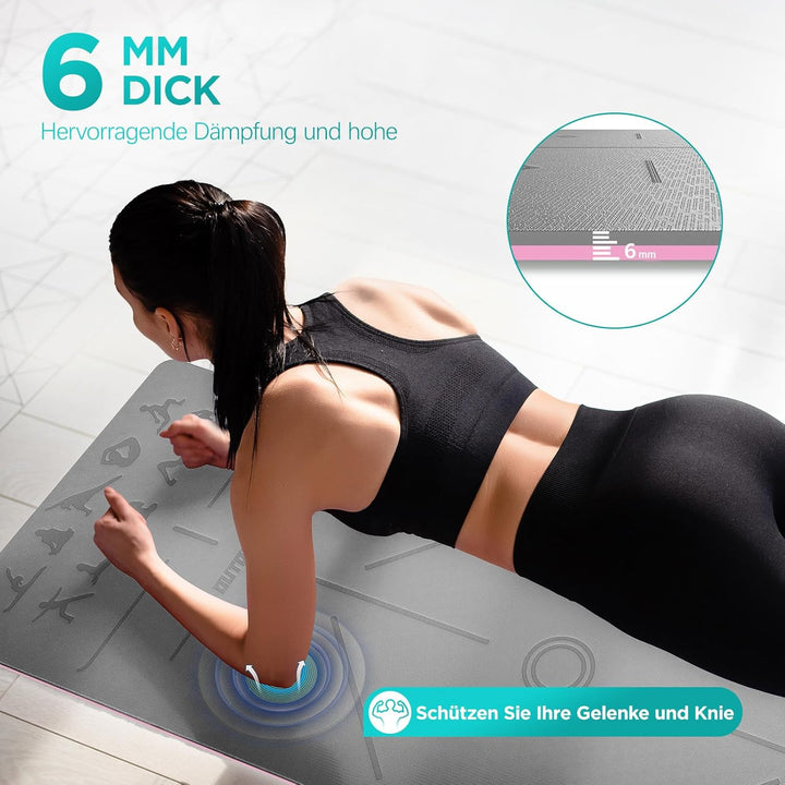 OUTDOUSE Yoga Matte, TPE 6mm Dicke Hautfreundliche Yogamatte Rutschfest Gymnastikmatte Pilates Gymna