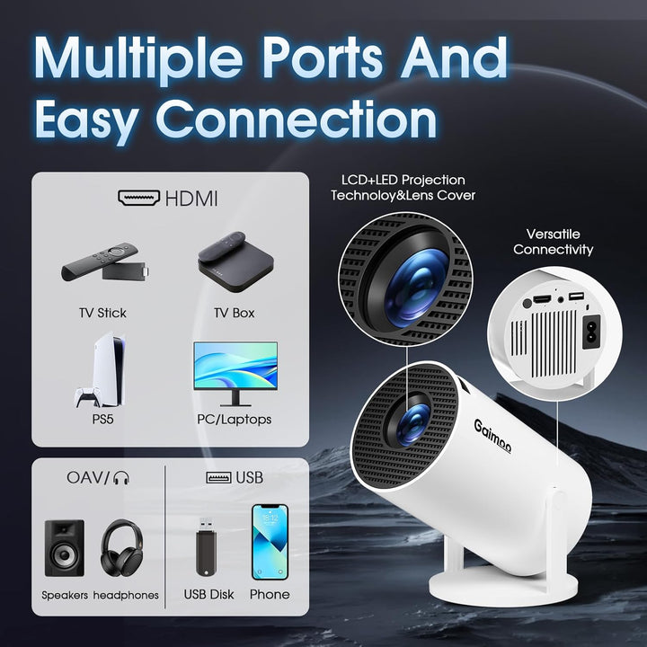 [Bulit-in App] Mini Beamer 1080P FHD 4K 2024 Projektor Dual Control mit Maus Android TV Auto Keyston