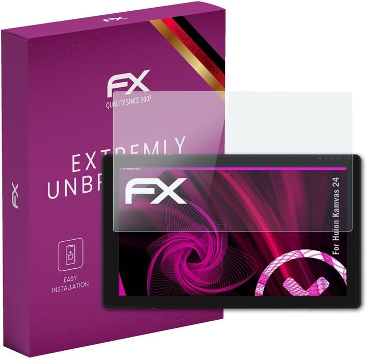 atFoliX Glasfolie kompatibel mit Huion Kamvas 24 Panzerfolie, 9H Hybrid-Glass FX Schutzpanzer Folie