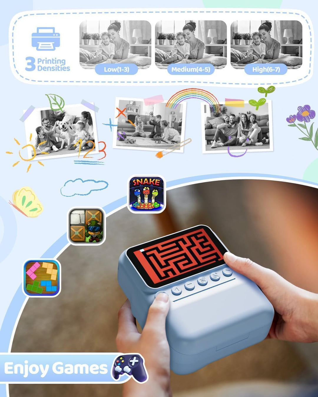 Kinderkamera Sofortbildkamera, 48MP 3.0 Zoll Sofortbildkamera Kinder mit 32G Karte & 3 Rollen Druckp