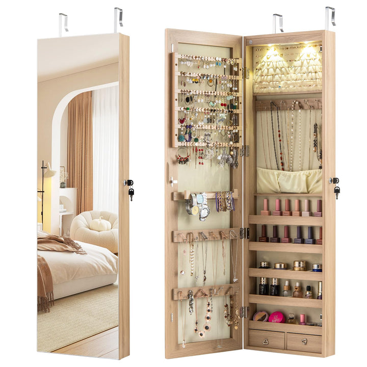 RELAX4LIFE Schmuckschrank Hängend, Spiegelschrank mit LED-Beleuchtung & Spiegel & Schloss, Schmuckor