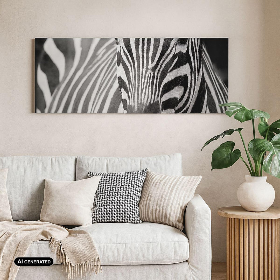 Wandbilder Dekoration Wohnzimmer Tiere Zebra gestreift Panorama Bilder auf Leinwand 120x50cm Leinwan