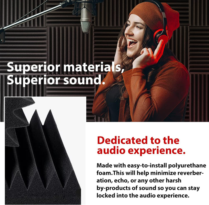 FONESO 48 Stück Akustikpaneele, 2.5x30.5x30.5 cm, schalldichte Schaumstoffplatten für Wände, Keilsch