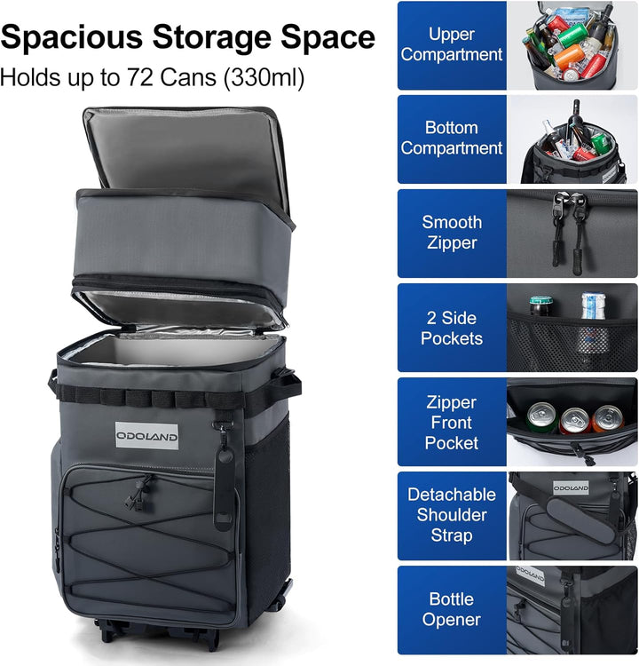 Odoland Kühltasche gross 48/72 can Rollkühler Picknicktasche mit Rädern und Griff Auslaufsicher & Wa