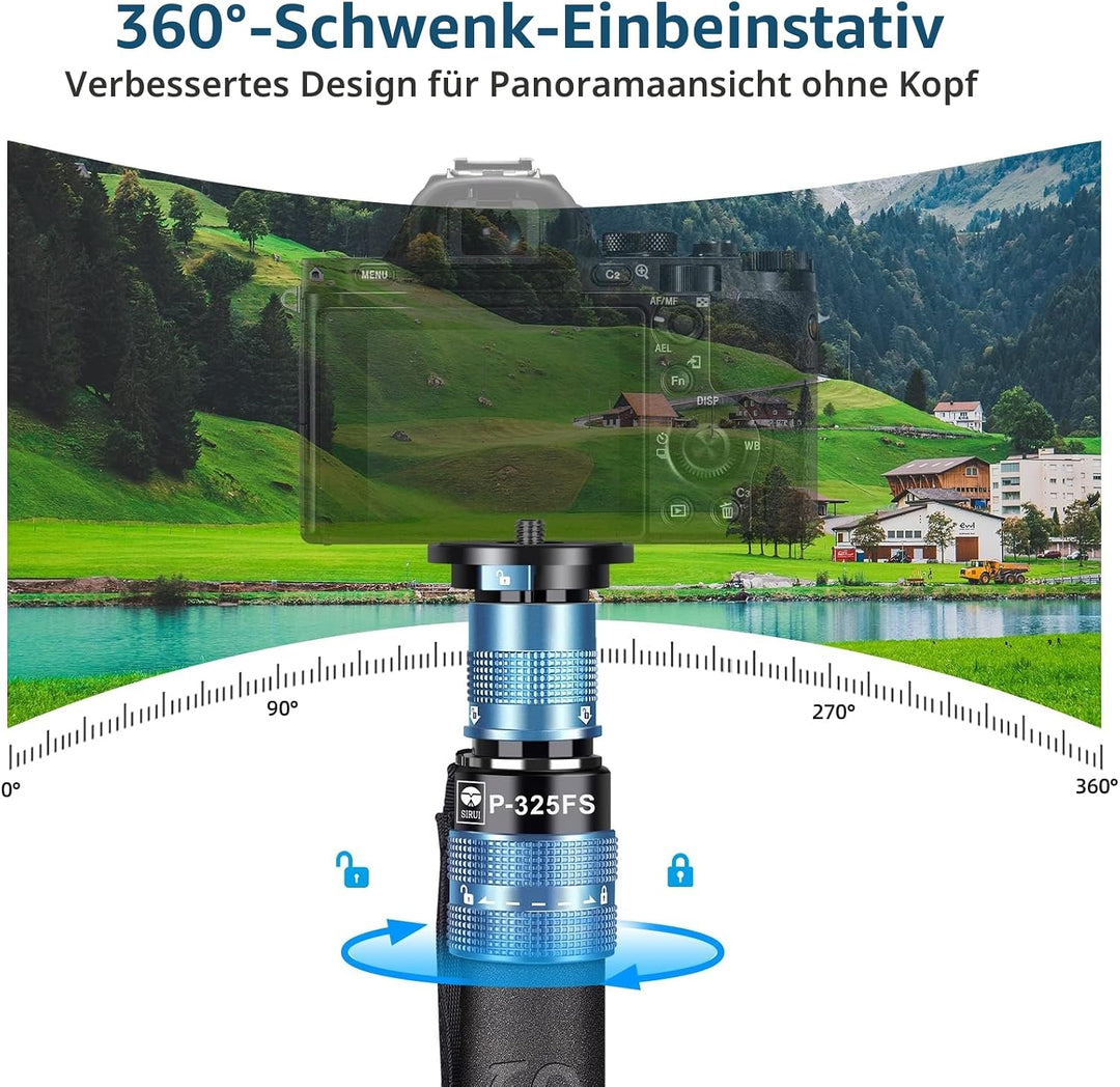 SIRUI P-325FS Carbon Fiber Kamera Wanderstock Einbeinstativ Monopod mit Standfuss, 140cm leichte,Tel