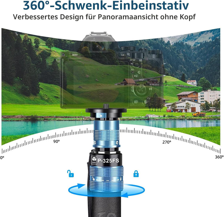 SIRUI P-325FS Carbon Fiber Kamera Wanderstock Einbeinstativ Monopod mit Standfuss, 140cm leichte,Tel