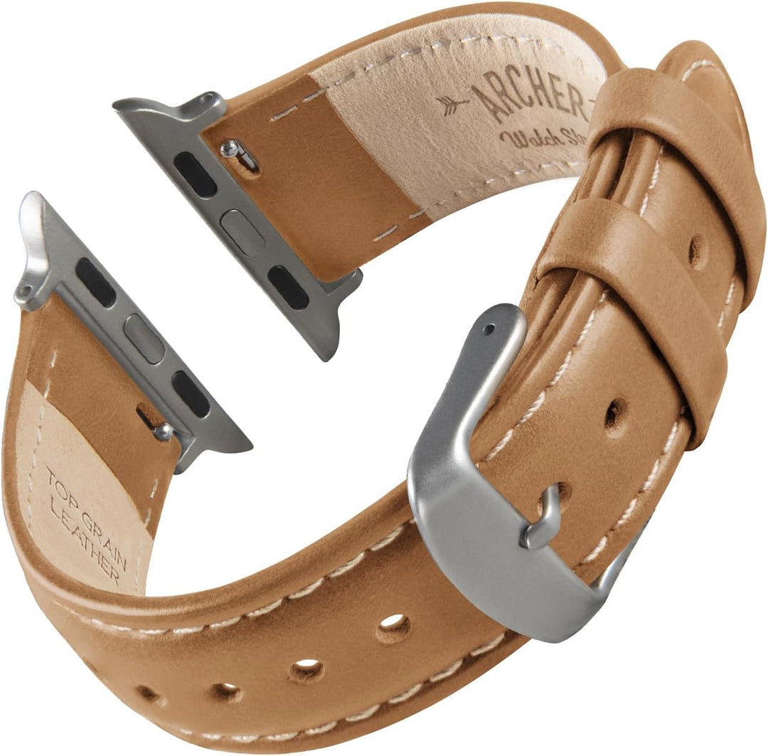 Archer Watch Straps - Uhrenarmbänder aus Hochwertigem Genarbtem Leder für Apple Watch Kamelfarben/Na