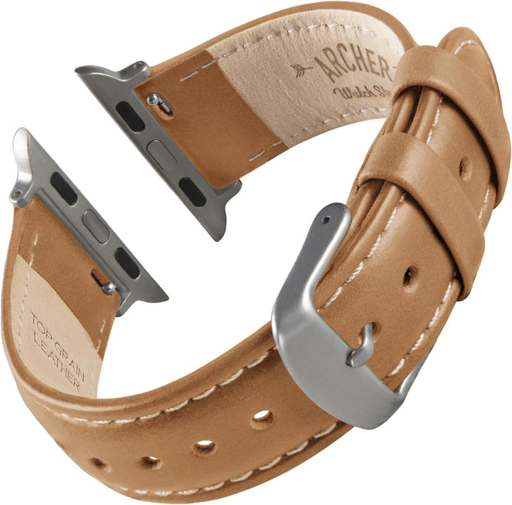 Archer Watch Straps - Uhrenarmbänder aus Hochwertigem Genarbtem Leder für Apple Watch Kamelfarben/Na