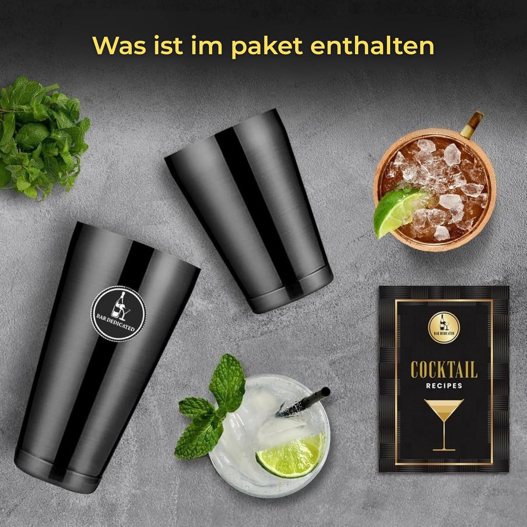 Bar Dedicated - Cocktail-Set Silber 13-teilig - Cocktail-Shaker Set mit Jigger - Boston Shaker Inkl.