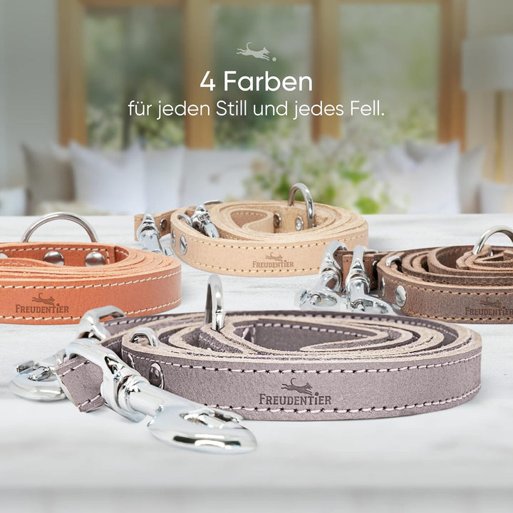 FREUDENTIER® Hundeleine aus zertifiziertem Leder 2m, 3-Fach verstellbare Führleine, liebevoll in Hol