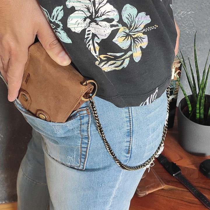 Geldbeutel mit Kette I Biker Geldbörse mit Kette Herren I Geldtasche mit RFID Schutz I Portemonnaie