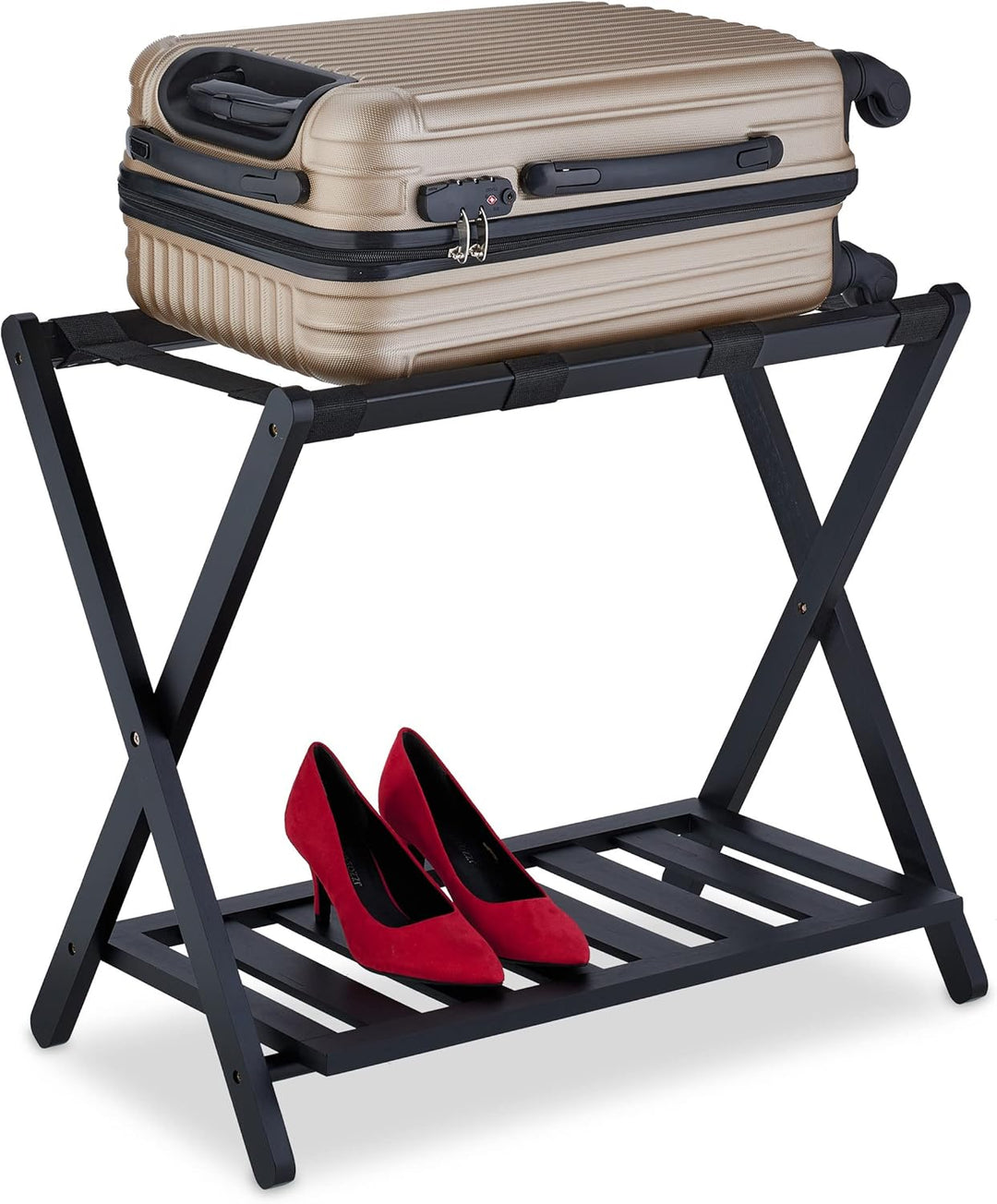 Relaxdays Kofferständer, klappbar, Bambus, HxBxT: 59 x 68 x 40 cm, Gepäckständer mit Ablage, Koffera