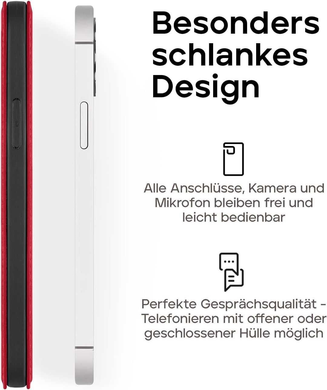 WIIUKA Hülle für iPhone 14 Pro, Leder aus Deutschland, mit Kartenfach, extra Dünn, Handyhülle mit St