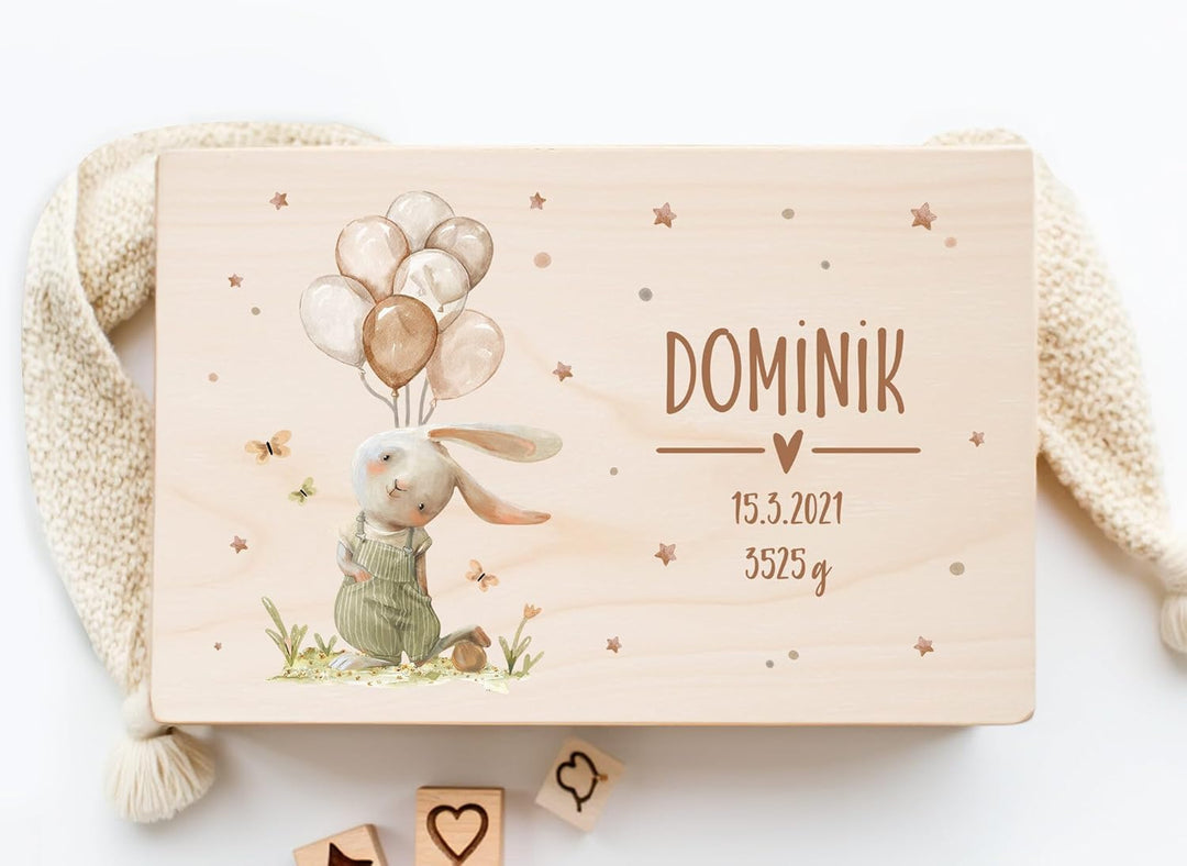 Little Deco Personalisierte Erinnerungskiste Baby mit Hase & Ballons Erinnerungsbox | L - 40 x 30 x