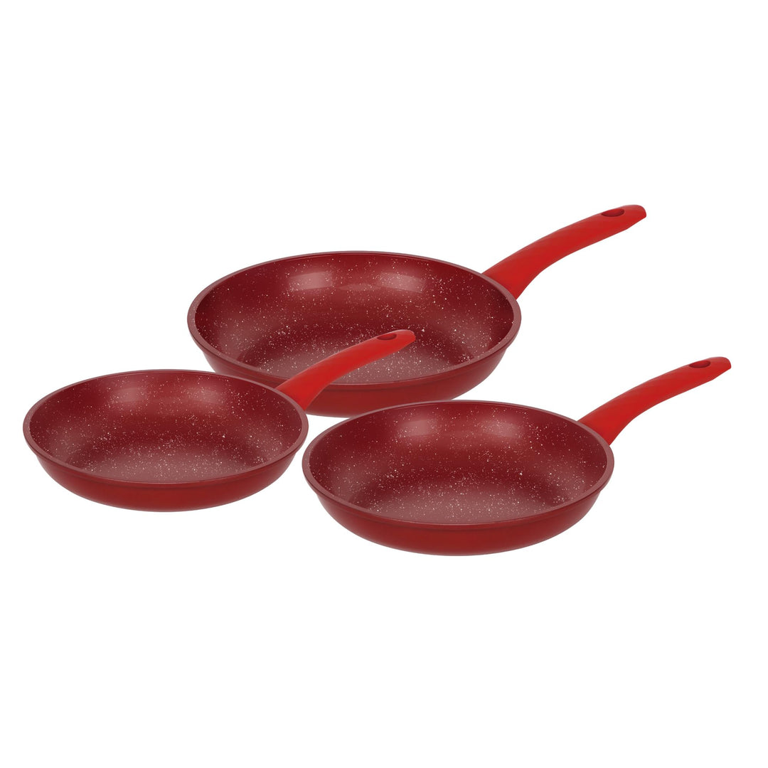 Herzberg, HG04807-RED, Antihaft-Pfannenset, ergonomische Silikongriffe, ohne PFOA, hervorragende Wär
