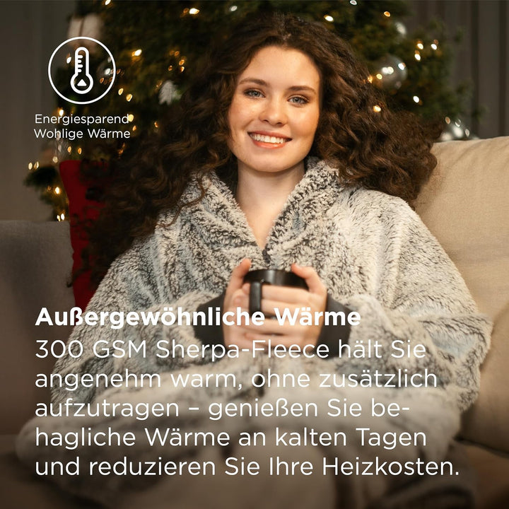 BEDSURE Hoodie Decke mit Ärmeln - Sherpa Deckenpullover mit Reissverschluss und Kapuze Grau, Tragbar