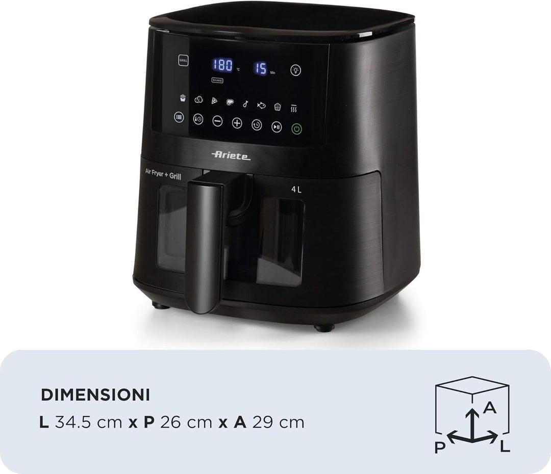 Ariete 4633 4L Heissluftfritteuse, 1400 W, 4L Fassungsvermögen, 9 Programme, Shake- und Grillfunktio