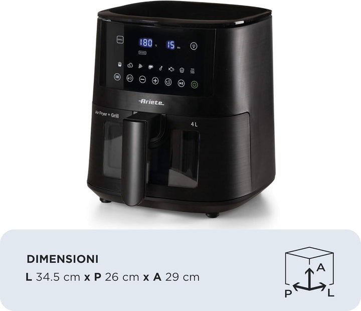 Ariete 4633 4L Heissluftfritteuse, 1400 W, 4L Fassungsvermögen, 9 Programme, Shake- und Grillfunktio
