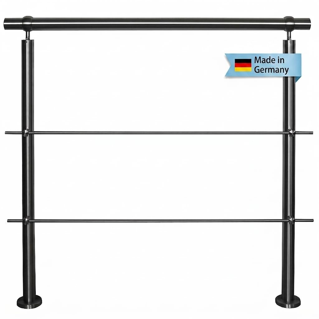 TIBU Edelstahl Geländer V2A für Balkon Terrasse Treppe mit waagerechten Streben, Aufmontage 0,6m-6m