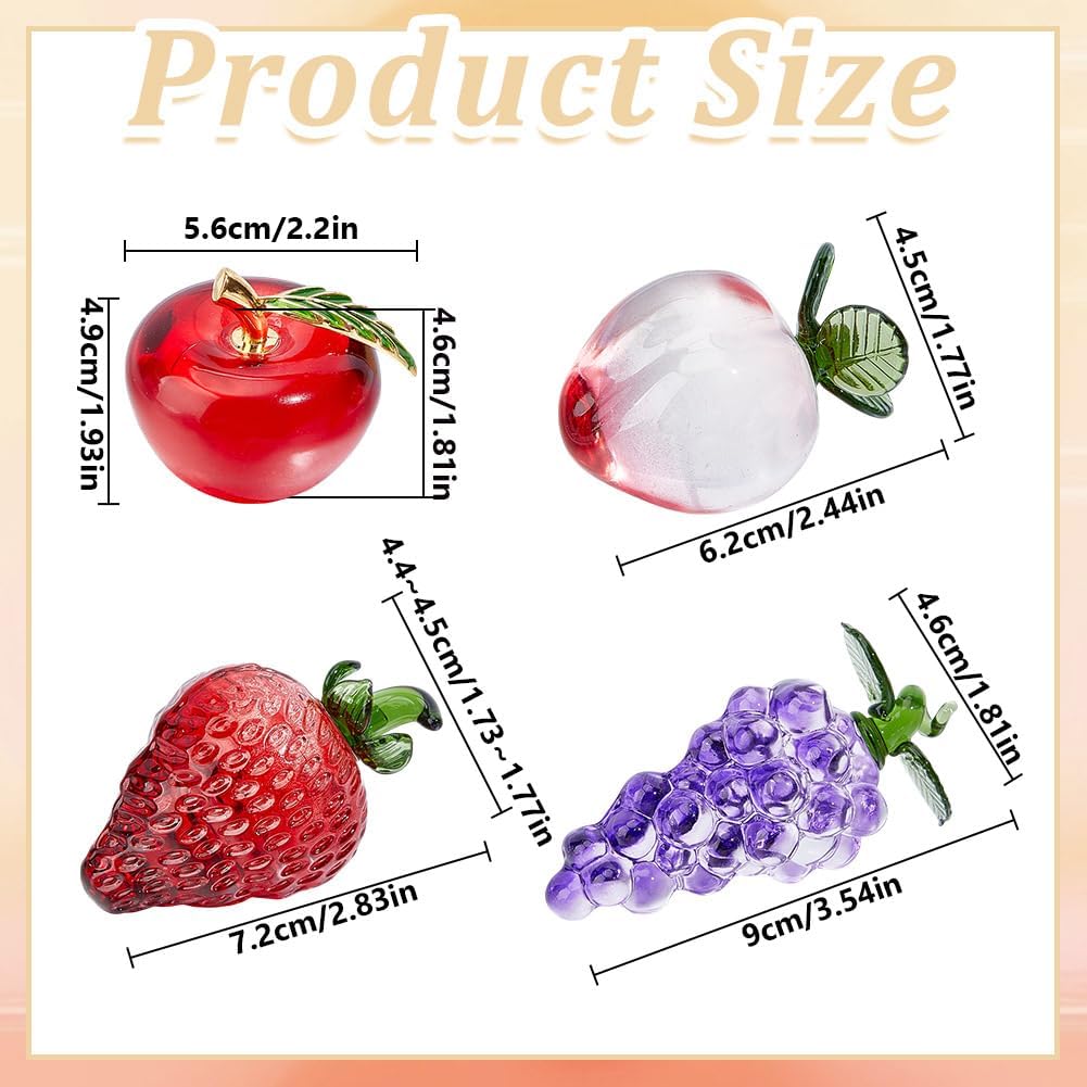 4 Stück Glas Obstdekor Mundgeblasene Kristall Erdbeere Roter Apfel Pfirsich Traube Realistische Fruc