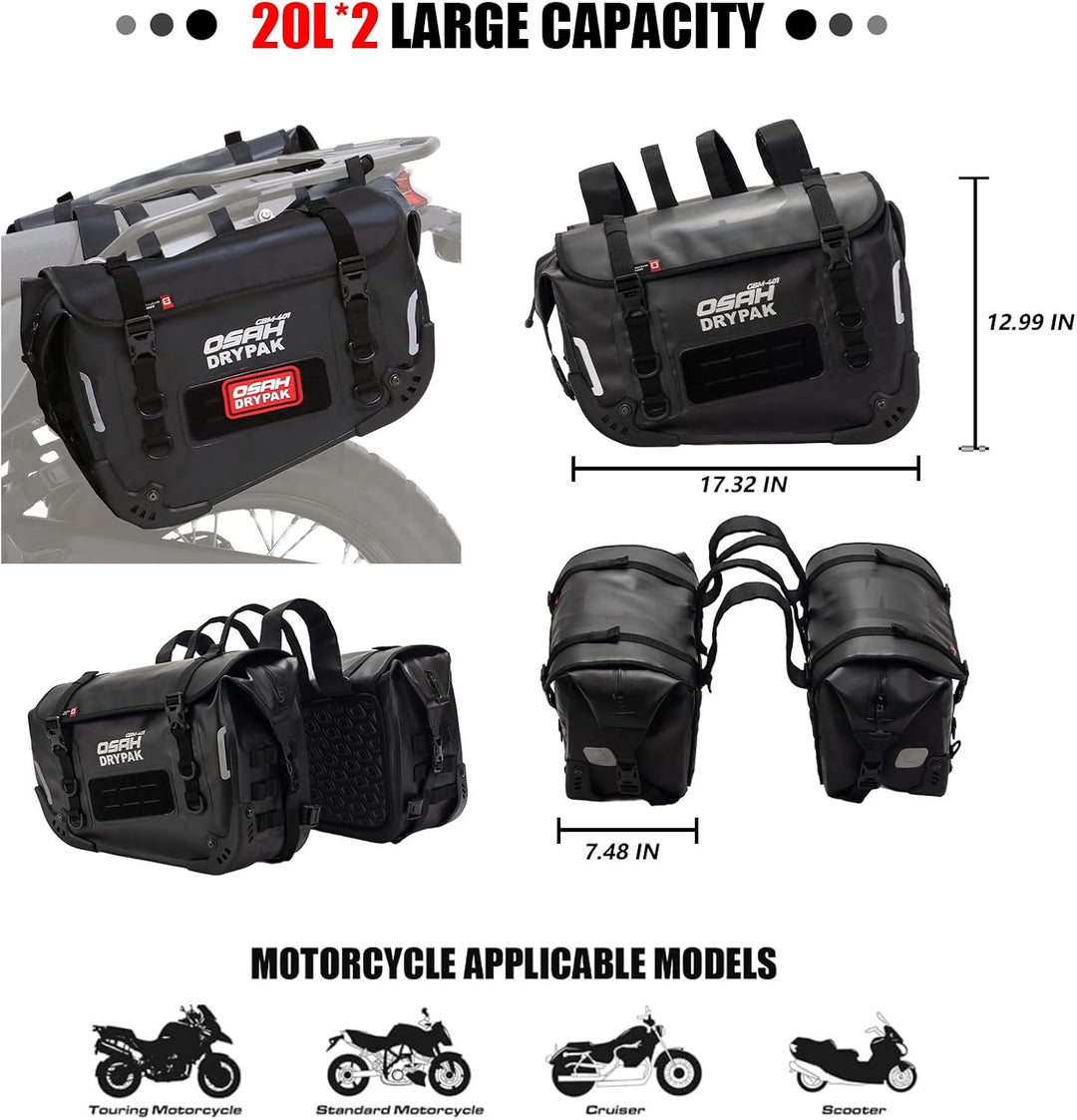Motorrad Satteltaschen wasserdicht dauerhaft trockenes Reisegepäck, Anti-Vibration Panniers 40L gros